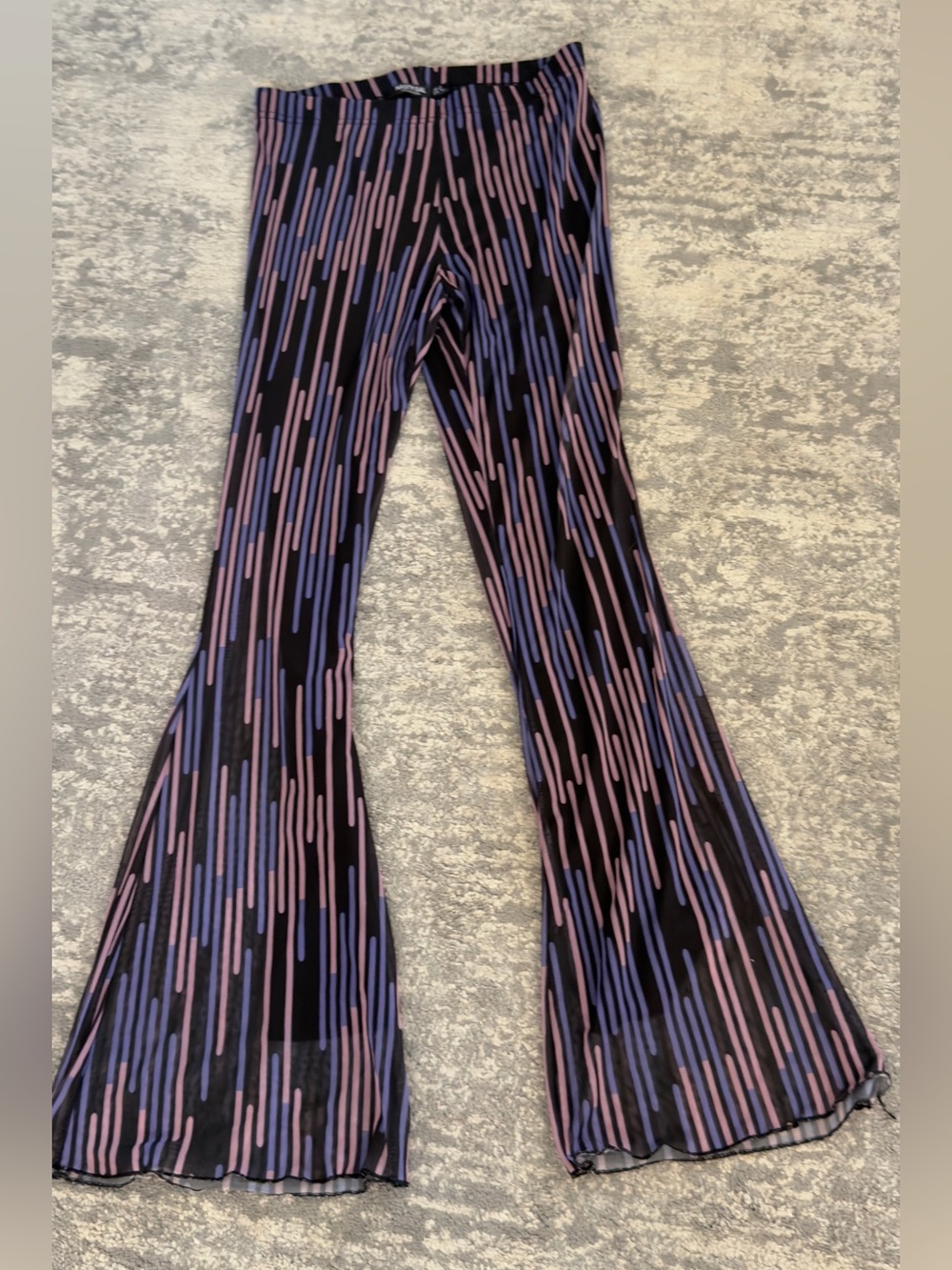 Nasty Gal Black Flared Pants with Pink & Blue Stripe Print
